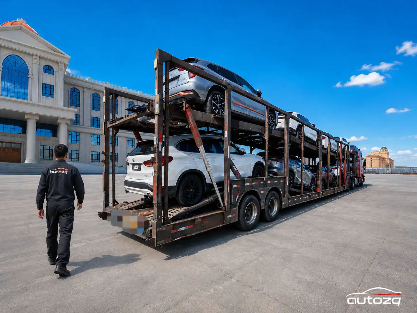 Автовоз AutoZQ с автомобилями для экспорта